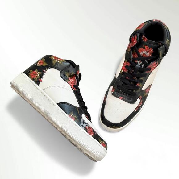 Coach G1680 C210 Mens 11D White Black Red Leather Wild Lily Floral High Top - Picture 1 of 11
